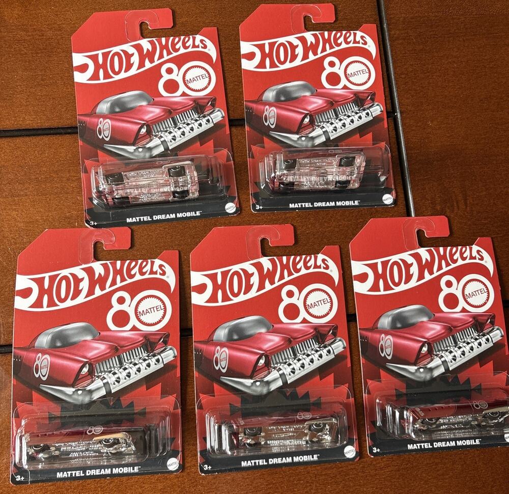 New Limited Hot Wheels 2025 Mattel Dream Mobile 80th Anniversary (Lot Of 5) Red